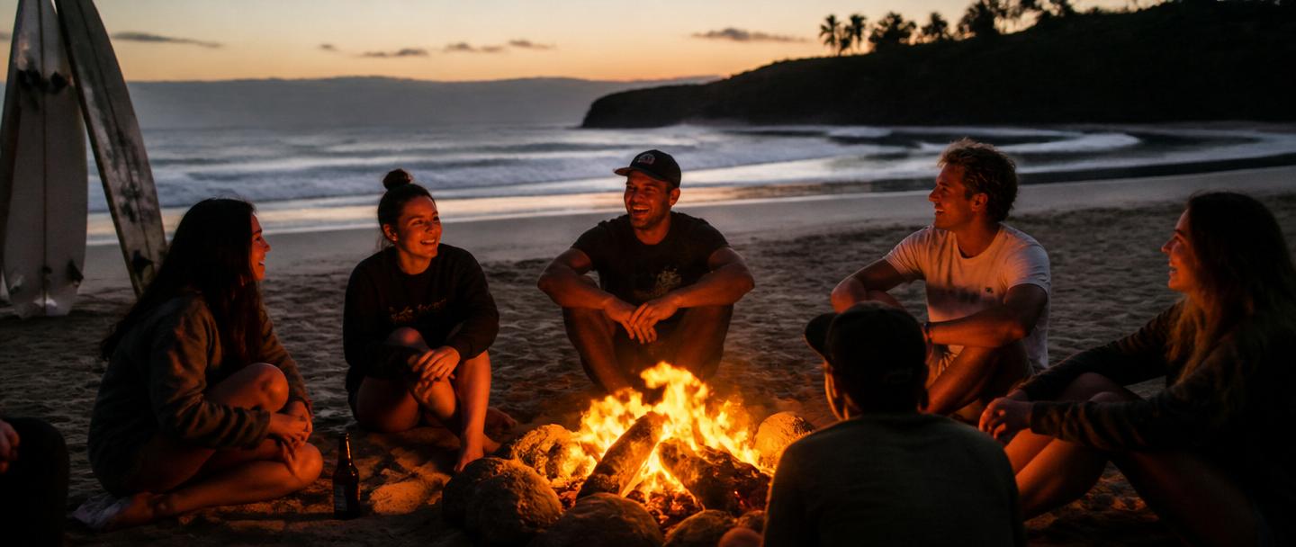 The Beach Boys crew and guests sharing a moment in Santa Teresa